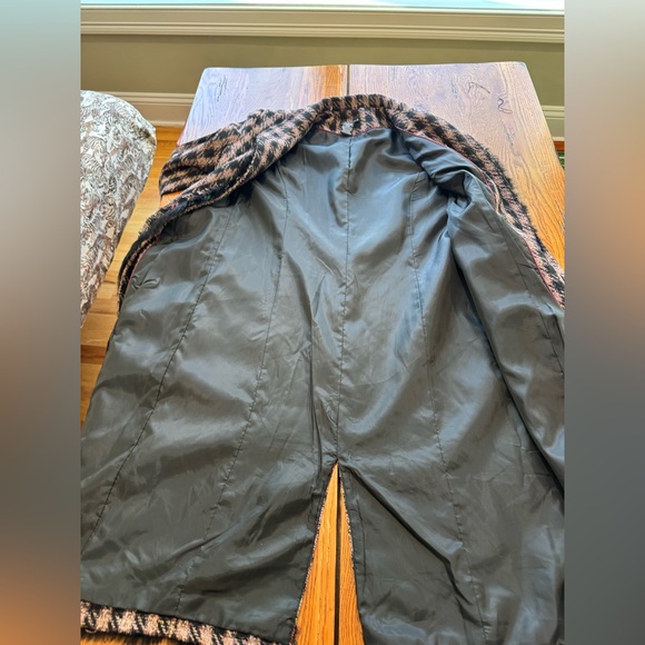 Vintage DS Essentials Faux Fur Trim Houndstooth Long Jacket Coat pink black - Picture 8 of 8